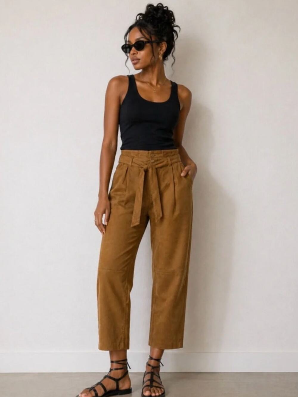 Free People Nightfall Vegan Suede Crop Pant in Camel size 4